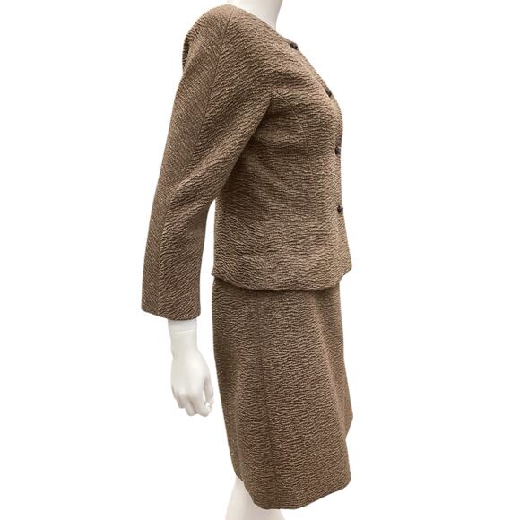 Oscar De La Renta Pink Label Set Women’s Size 4 Jacket+Dress Sparkly Thread Tan - Picture 3 of 7